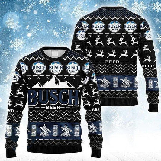 Black Busch Beer Christmas Ugly Sweater