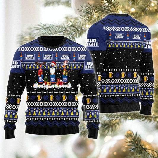 Bud Light Santa Reindeer Snowflake Christmas Sweater