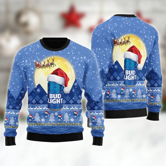 Santa Claus Sleigh Bud Light Ugly Sweater
