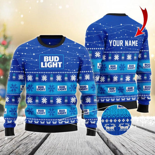 Personalized Christmas Twinkle Lights Bud Light Christmas Sweater