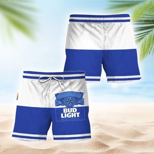 Bud Light Blue And White Basic Swim Trunks - Flexiquor.com