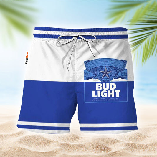 Bud Light Blue And White Basic Swim Trunks - Flexiquor.com