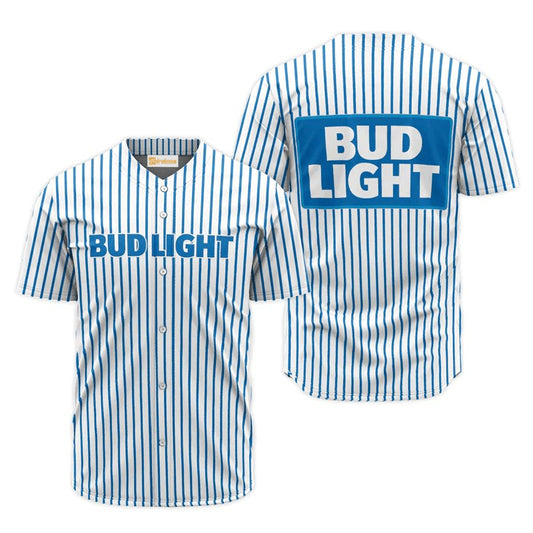 Bud Light Blue And White Striped Jersey Shirt - Flexiquor.com