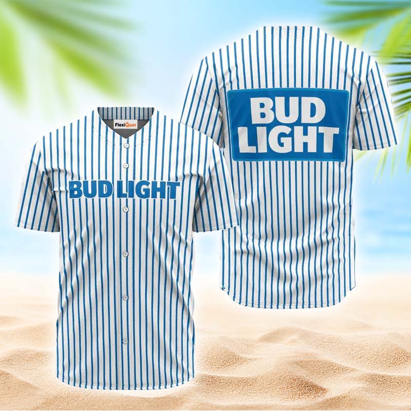 Bud Light Blue And White Striped Jersey Shirt - Flexiquor.com