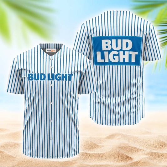 Bud Light Blue And White Striped Jersey Shirt - Flexiquor.com