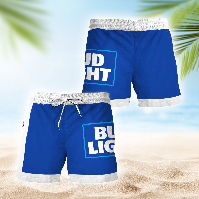 Bud Light Blue White Basic Swim Trunks - Flexiquor.com