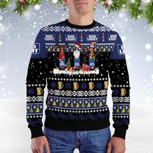Bud Light Santa Reindeer Snowflake Christmas Sweater