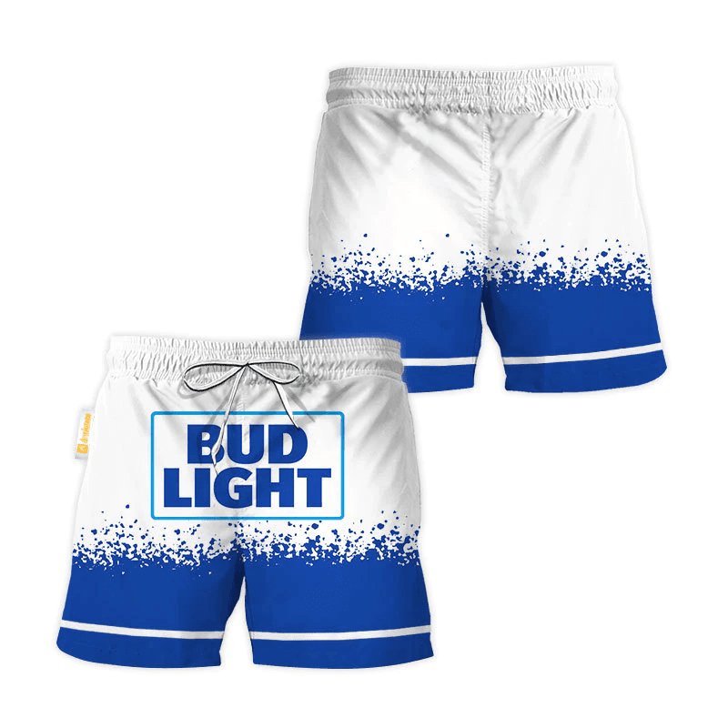 Bud Light White Blue Basic Swim Trunks - Flexiquor.com