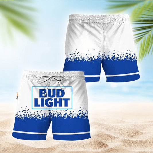 Bud Light White Blue Basic Swim Trunks - Flexiquor.com