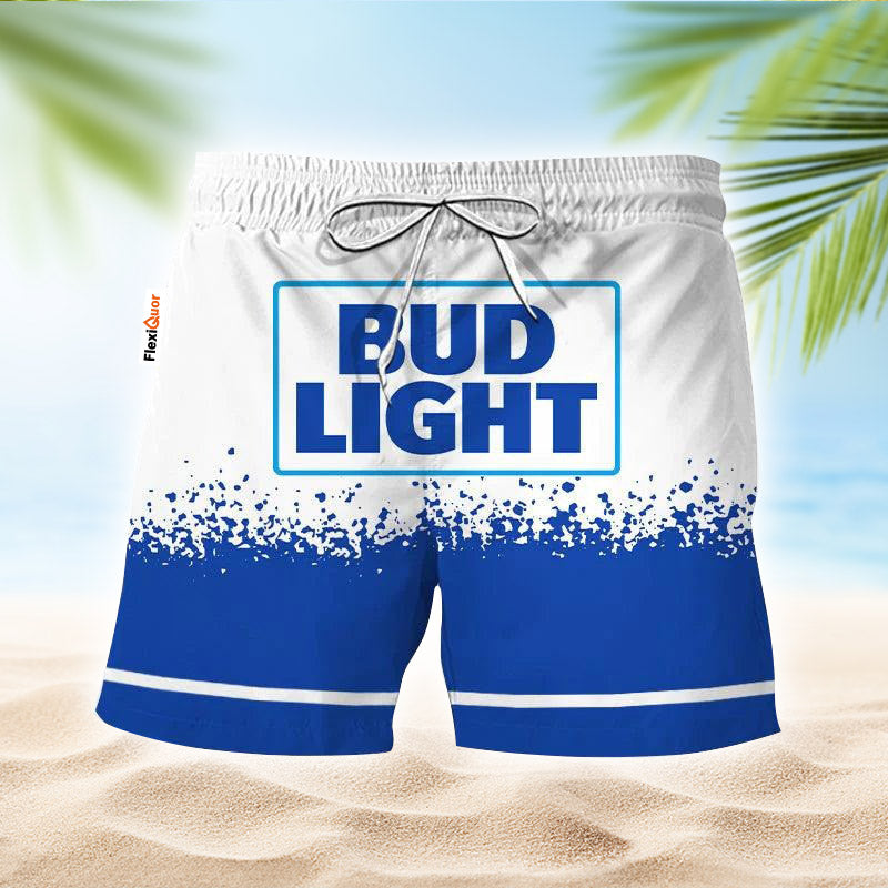 Bud Light White Blue Basic Swim Trunks - Flexiquor.com