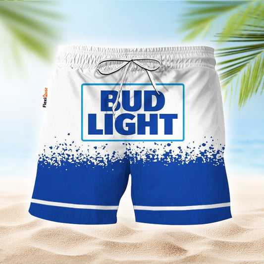 Bud Light White Blue Basic Swim Trunks - Flexiquor.com
