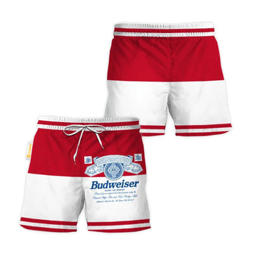 Budweiser Red And White Basic Swim Trunks - Flexiquor.com