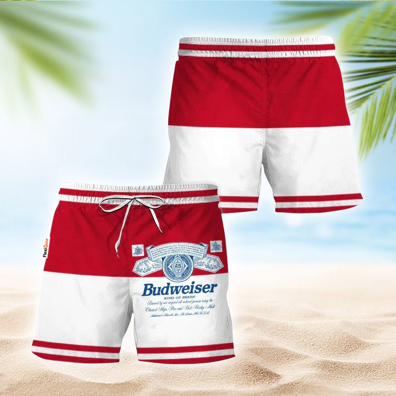 Budweiser Red And White Basic Swim Trunks - Flexiquor.com