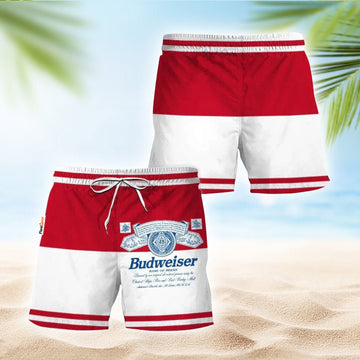 Budweiser Red And White Basic Swim Trunks - Flexiquor.com