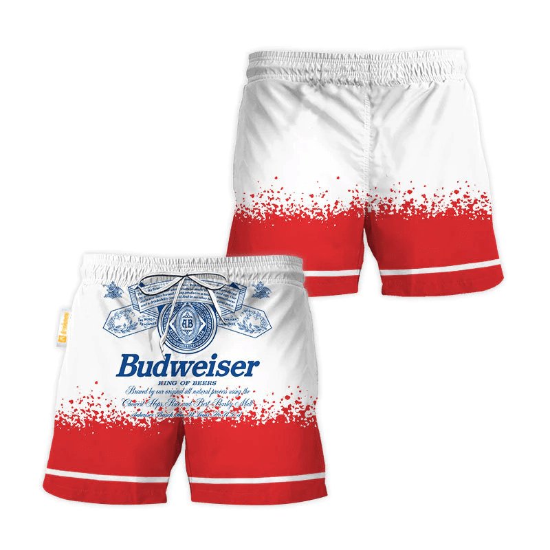 Budweiser Red White Basic Swim Trunks - Flexiquor.com