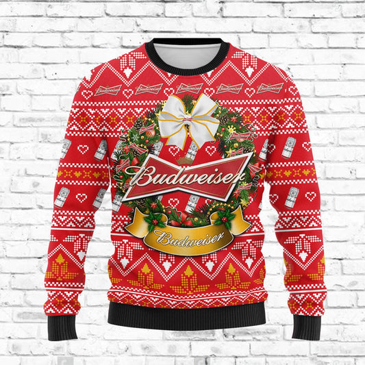 Budweiser Xmas Laurel Wreath Ugly Sweater