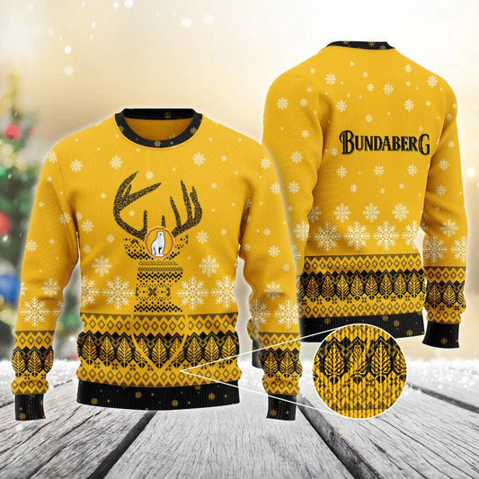 Yellow Bundaberg Reindeer Snowy Christmas Sweater