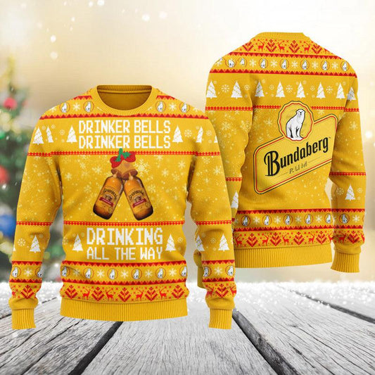 Bundaberg Drinker Bells Drinking All The Way Christmas Ugly Sweater