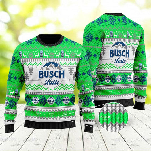 Busch Latte Xmas Snowflakes Green Ugly Sweater