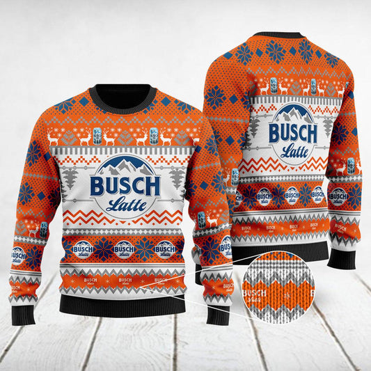 Busch Latte Xmas Snowflakes Orange Ugly Sweater