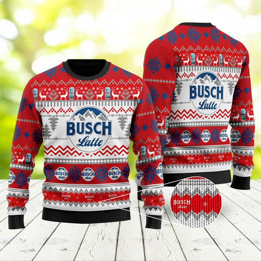 Busch Latte Xmas Snowflakes Red Ugly Sweater