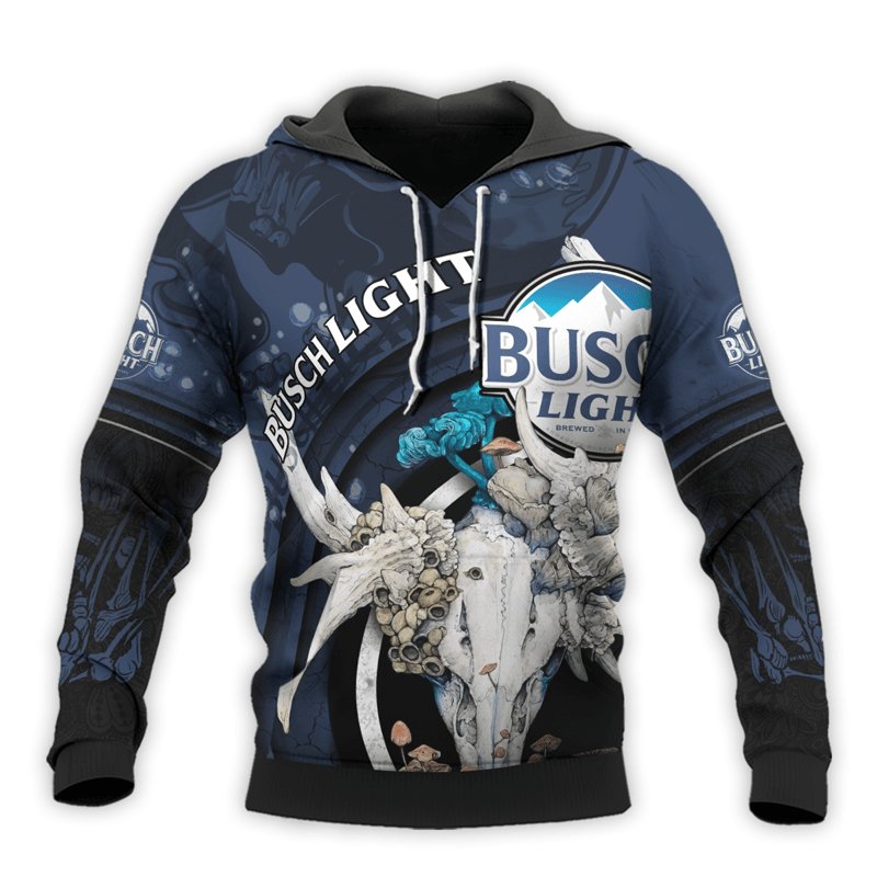 Personalized Busch Light Deer Skull With Mushrooms Hoodie & Zip Hoodie - Flexiquor.com