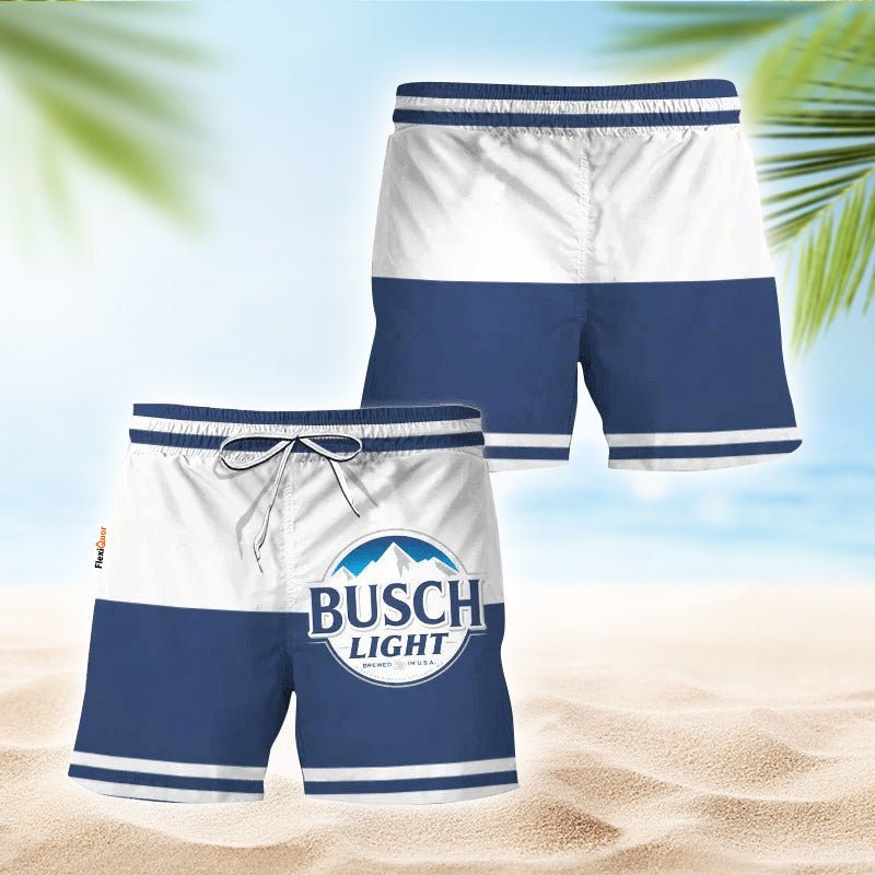 Busch Light Blue And White Basic Swim Trunks - Flexiquor.com