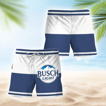 Busch Light Blue And White Basic Swim Trunks - Flexiquor.com
