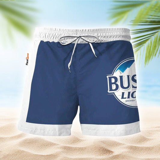Busch Light Blue White Basic Swim Trunks - Flexiquor.com