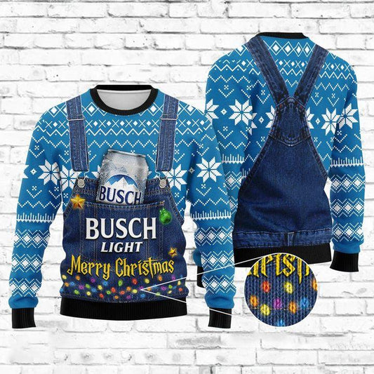 Busch Light Dungaree Overalls Blue Ugly Sweater