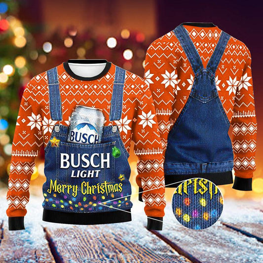 Busch Light Dungaree Overalls Orange Ugly Sweater