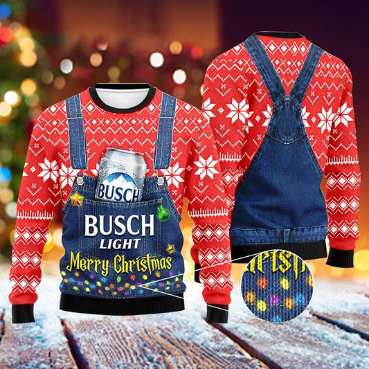 Busch Light Dungaree Overalls Red Ugly Sweater