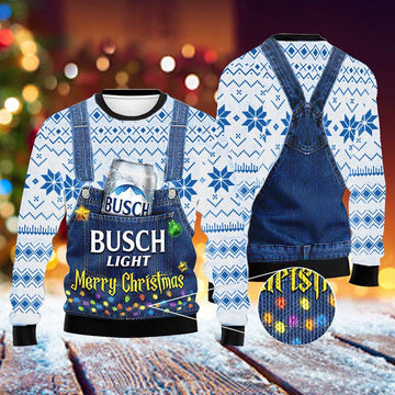 Busch Light Dungaree Overalls White Ugly Sweater