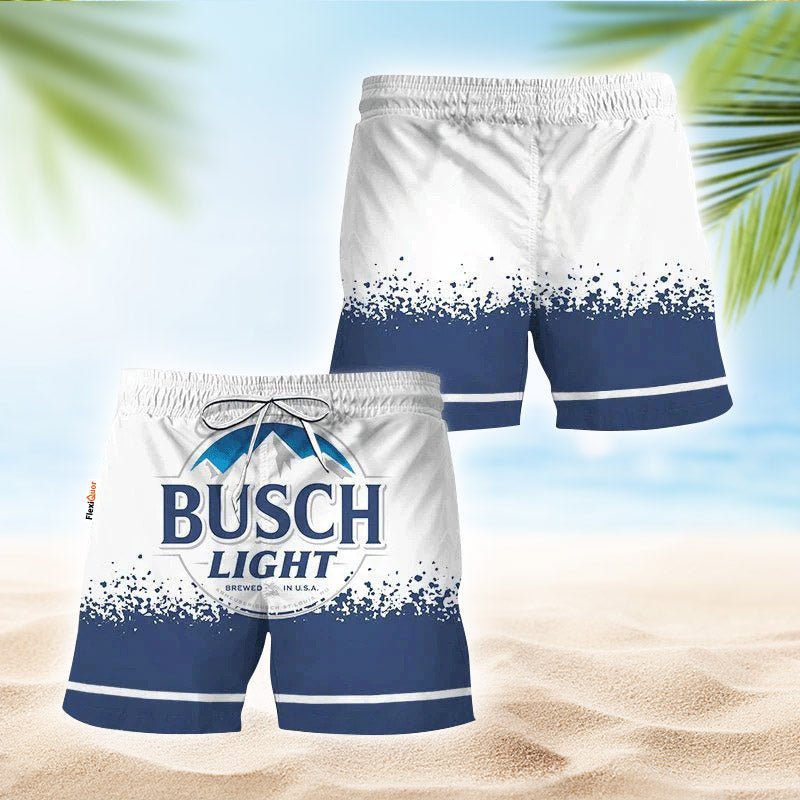Busch Light White Blue Basic Swim Trunks - Flexiquor.com