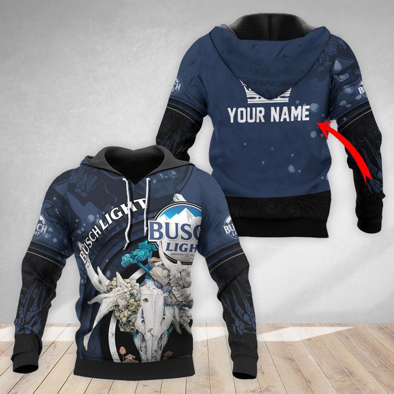 Personalized Busch Light Deer Skull With Mushrooms Hoodie & Zip Hoodie - Flexiquor.com