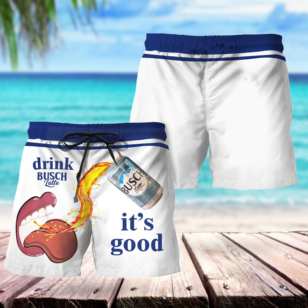 Let's Drink Busch Latte Swim Trunks - Flexiquor.com