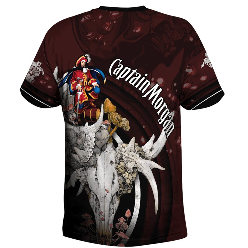 Captain Morgan Deer Skull With Mushrooms T - Shirt - Flexiquor.com