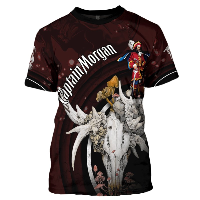 Captain Morgan Deer Skull With Mushrooms T - Shirt - Flexiquor.com