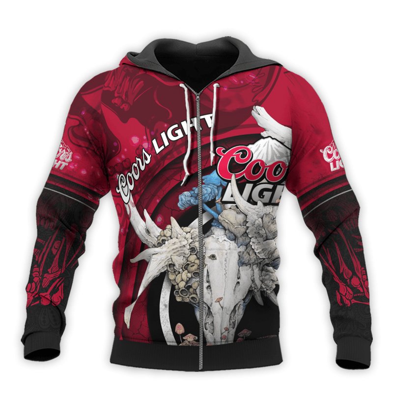 Personalized Coors Light Deer Skull With Mushrooms Hoodie & Zip Hoodie - Flexiquor.com