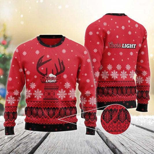 Red Coors Light Reindeer Snowy Christmas Sweater