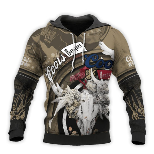 Personalized Coors Banquet Deer Skull With Mushrooms Hoodie & Zip Hoodie - Flexiquor.com