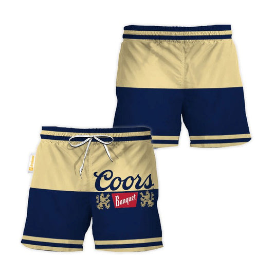 Coors Banquet Beige And Blue Basic Swim Trunks - Flexiquor.com