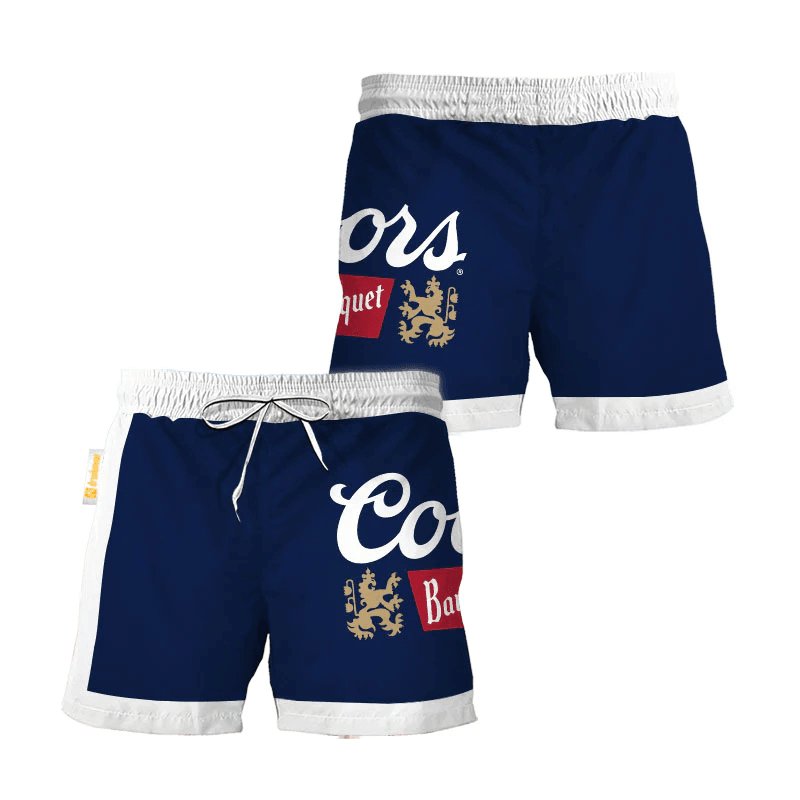 Coors Banquet Blue White Basic Swim Trunks - Flexiquor.com