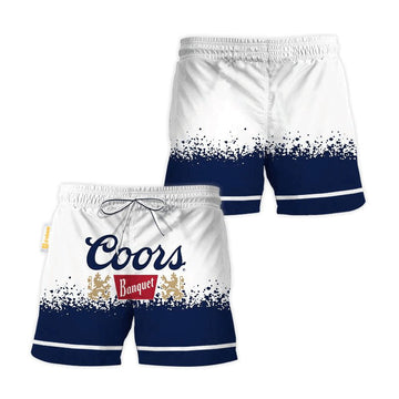 Coors Banquet White Blue Basic Swim Trunks - Flexiquor.com