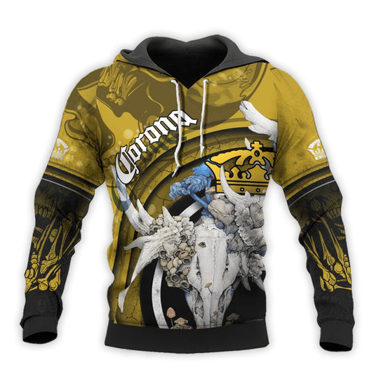 Personalized Corona Extra Deer Skull With Mushrooms Hoodie & Zip Hoodie - Flexiquor.com