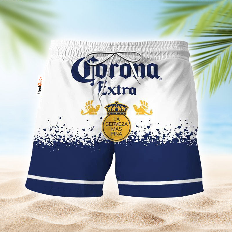 Corona Extra White Blue Basic Swim Trunks - Flexiquor.com