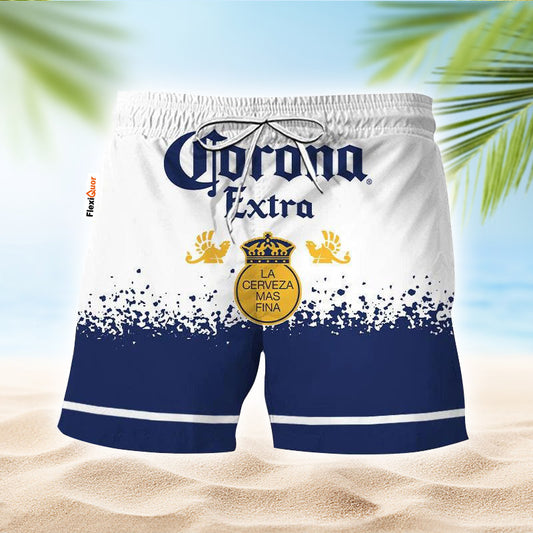 Corona Extra White Blue Basic Swim Trunks - Flexiquor.com