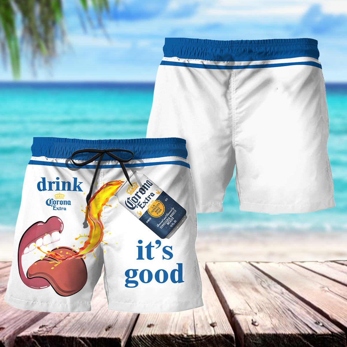 Let's Drink Corona Extra Swim Trunks - Flexiquor.com