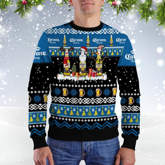 Corona Beer Santa Reindeer Snowflake Christmas Sweater