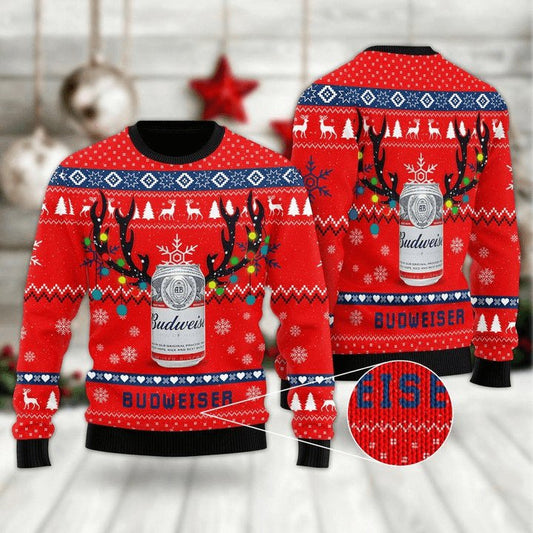 Deer Budweiser Ugly Sweater - Flexiquor.com